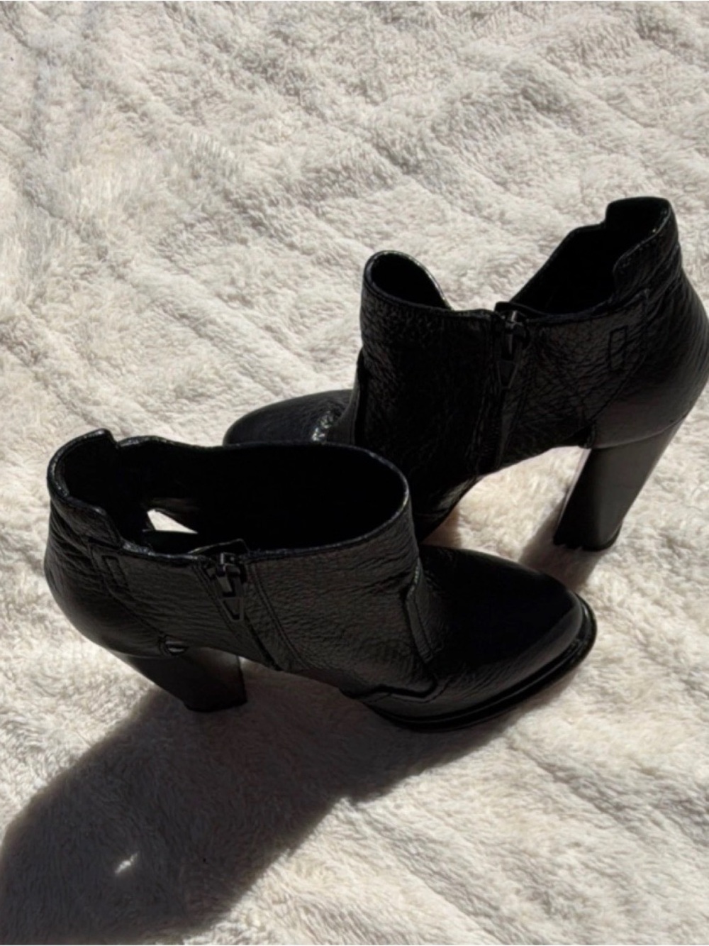 Vero Cuoio Black Leather Ankle Booties with Block Heel
